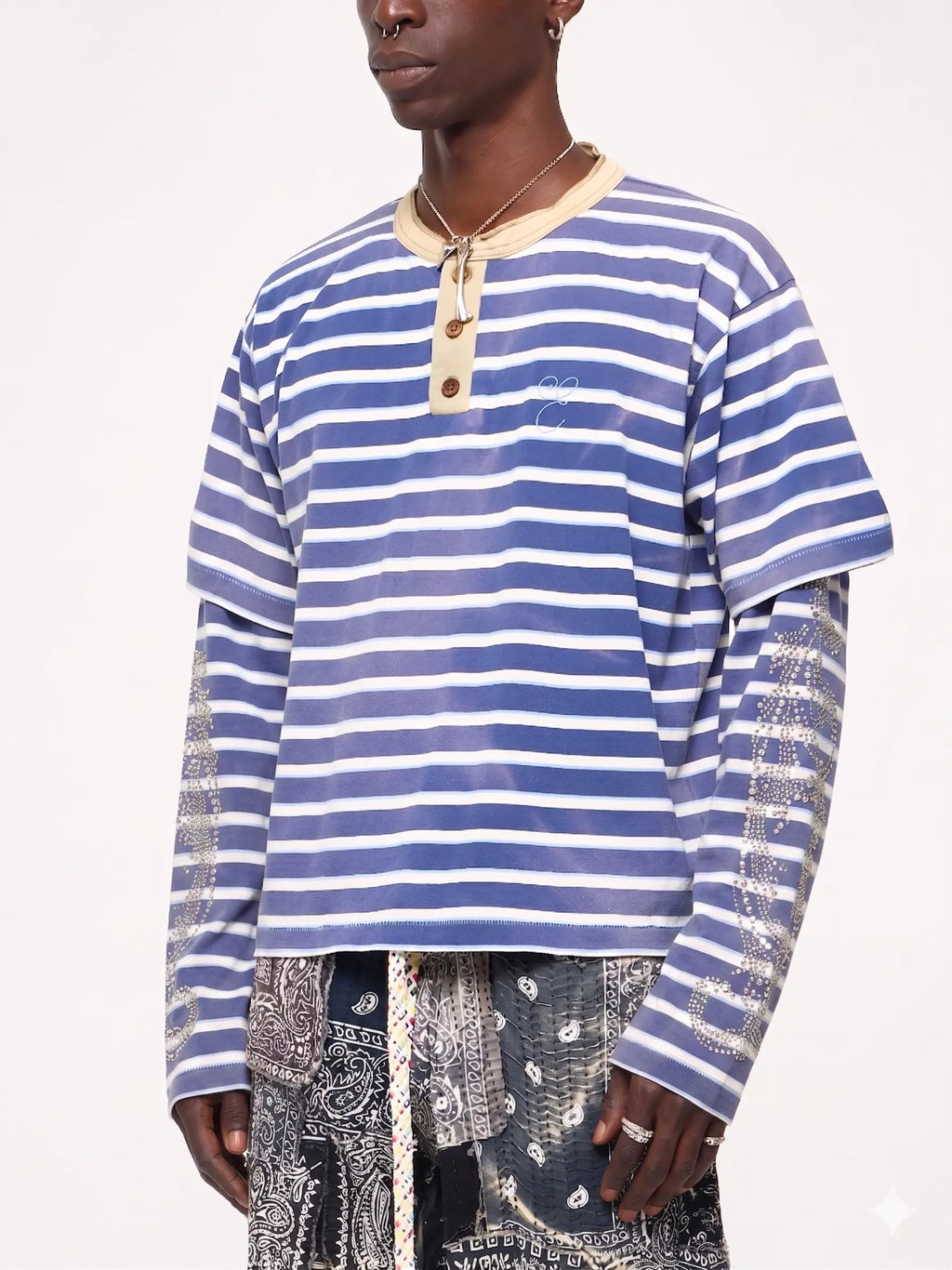 STUDDED STRIPE JERSEY LONG SLEEVE - BLUE
