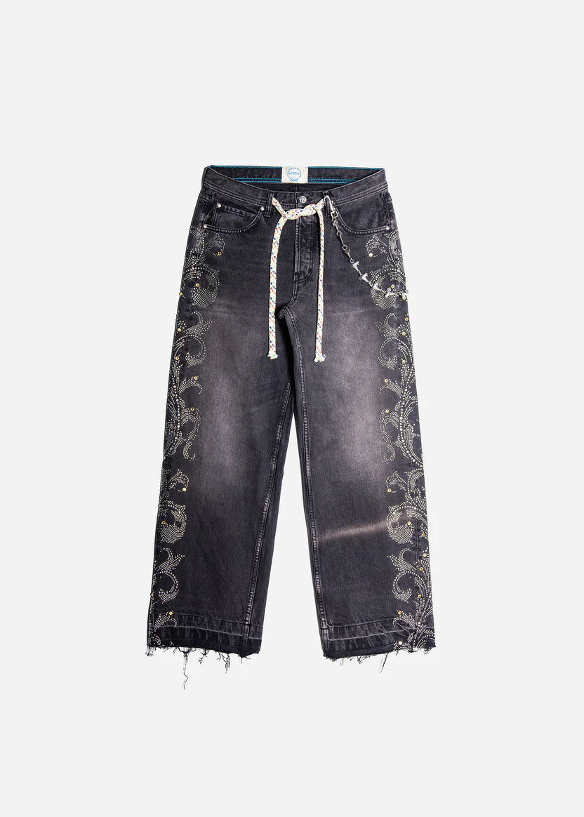 DENIM JEANS WITH CHAIN - BLACK