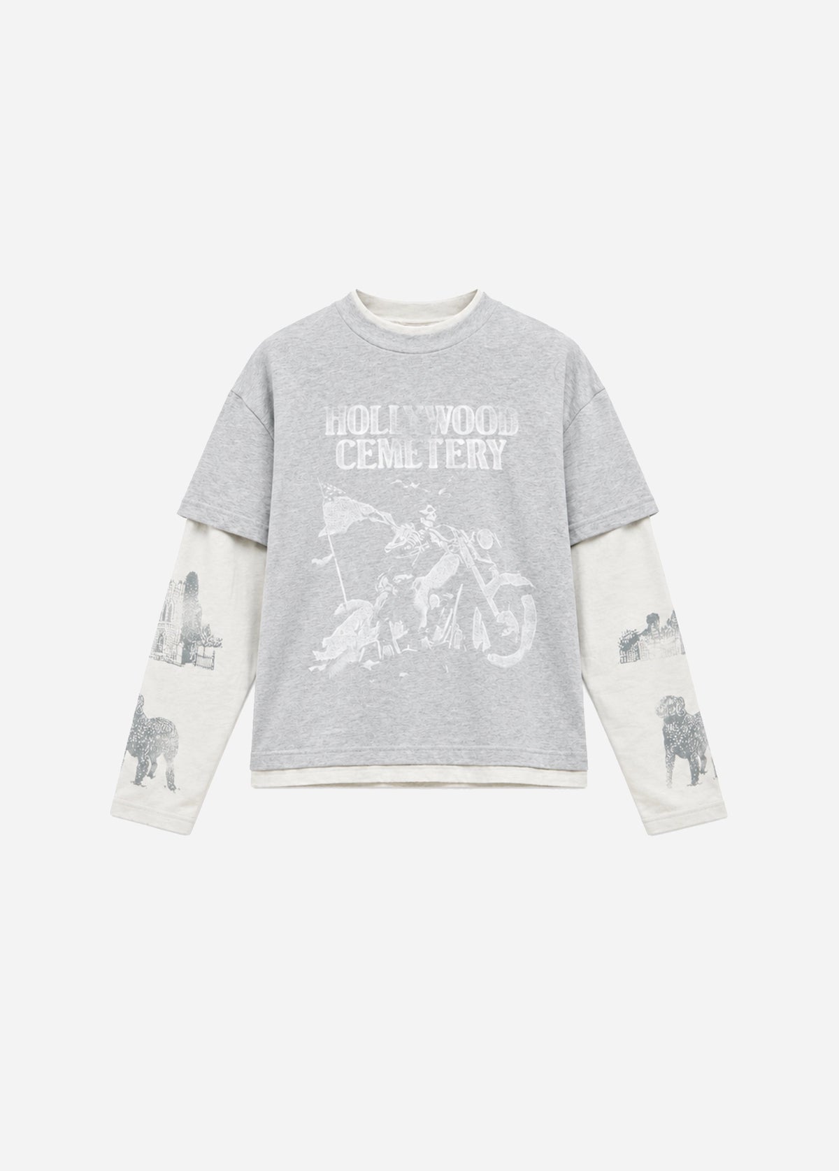 HOLLYWOOD CEMETERY DOUBLE LAYER BOXY TEE - HEATHER