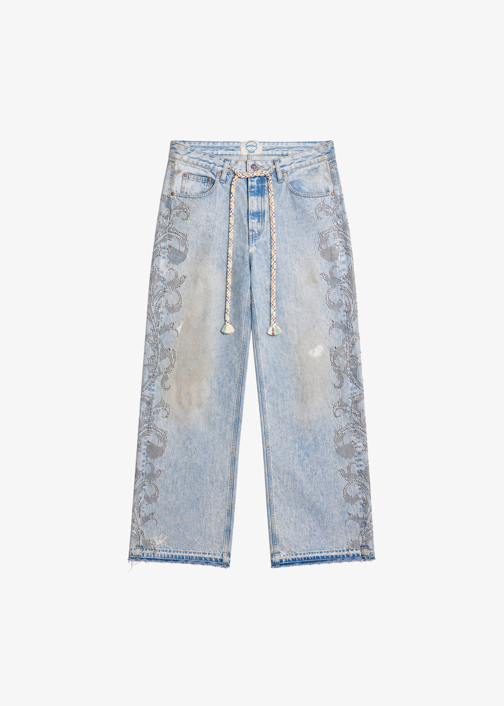 STUDDED WIDE LEG DENIM JEANS - SAND WASH