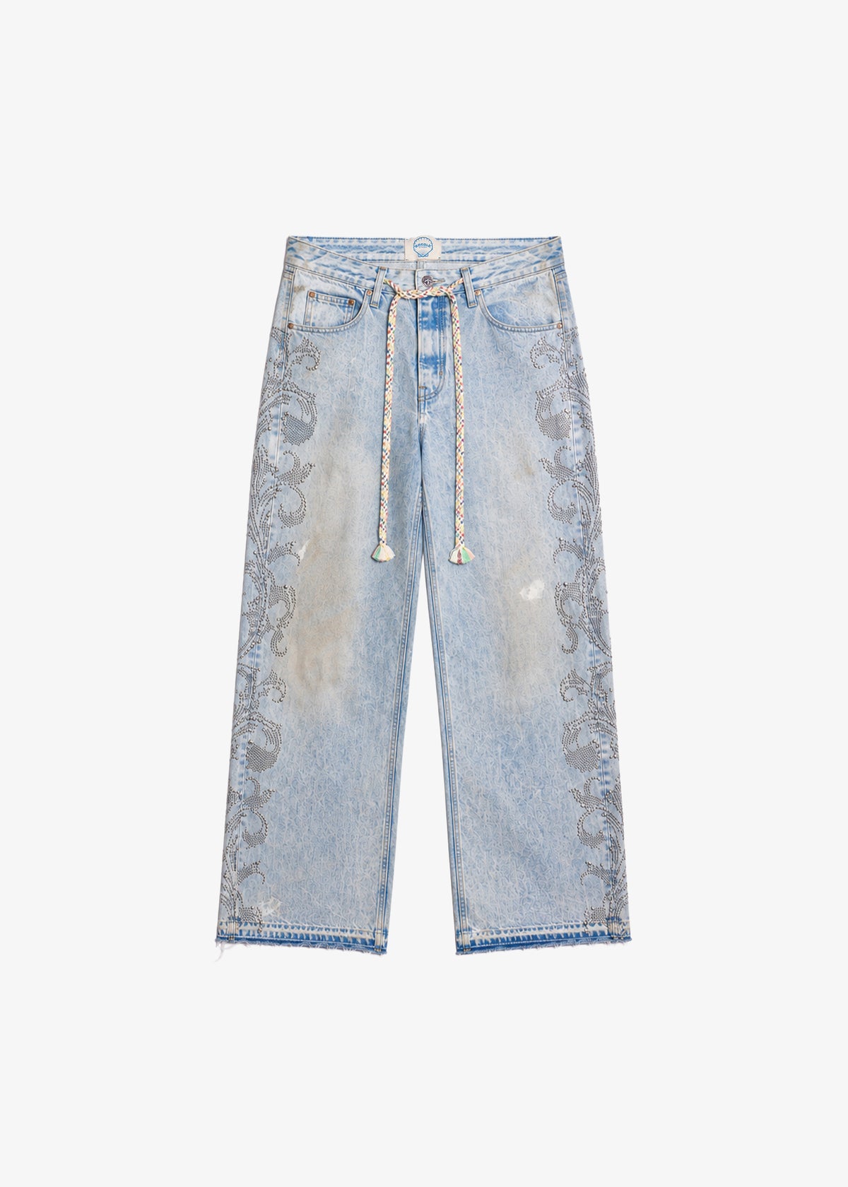 STUDDED WIDE LEG DENIM JEANS - SAND WASH