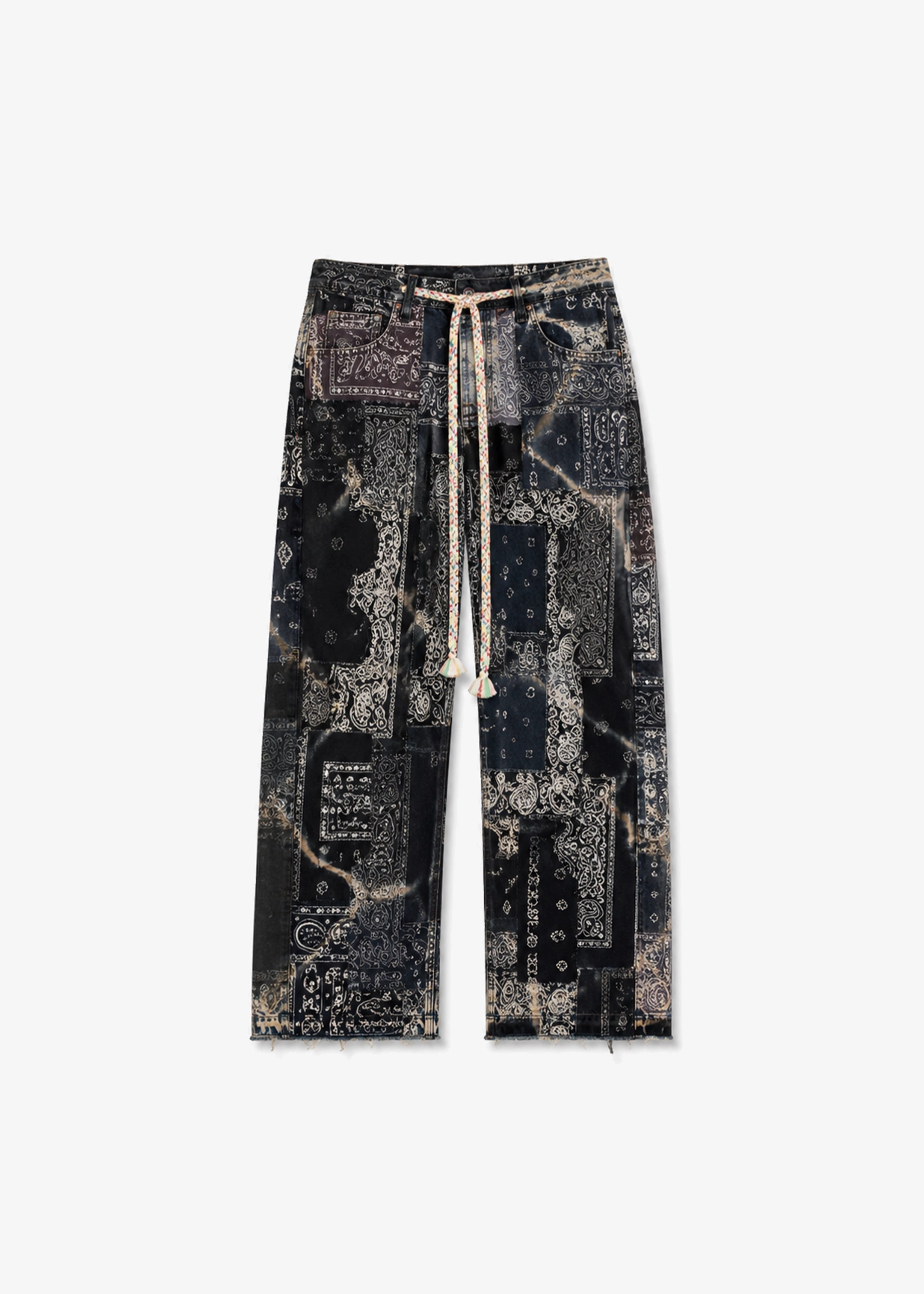 SASHIKO DENIM JEANS - BLACK