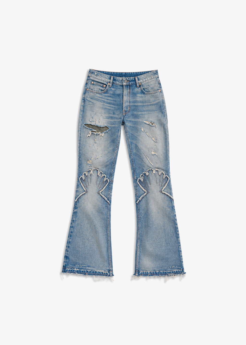 STUDDED LOWRISE STRETCH DENIM. - WAVES WASH