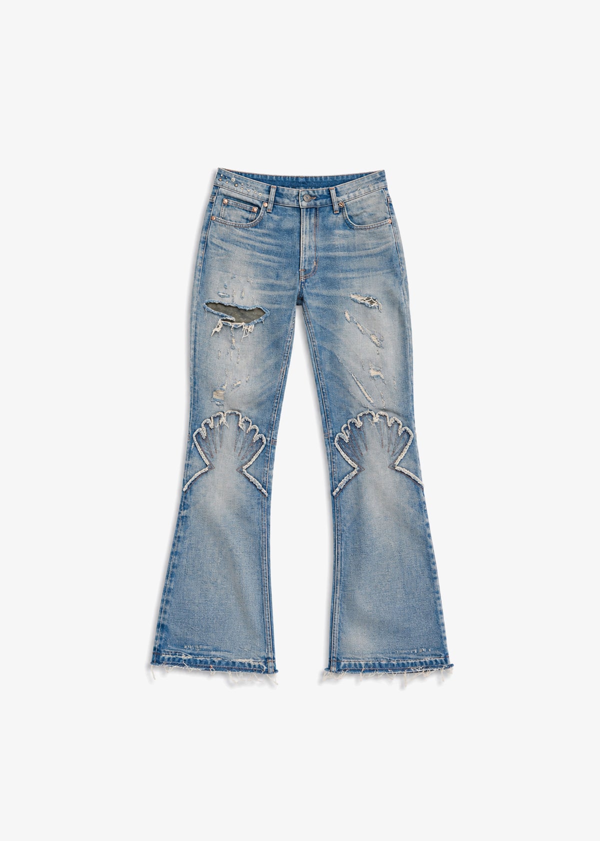 STUDDED LOWRISE STRETCH DENIM. - WAVES WASH