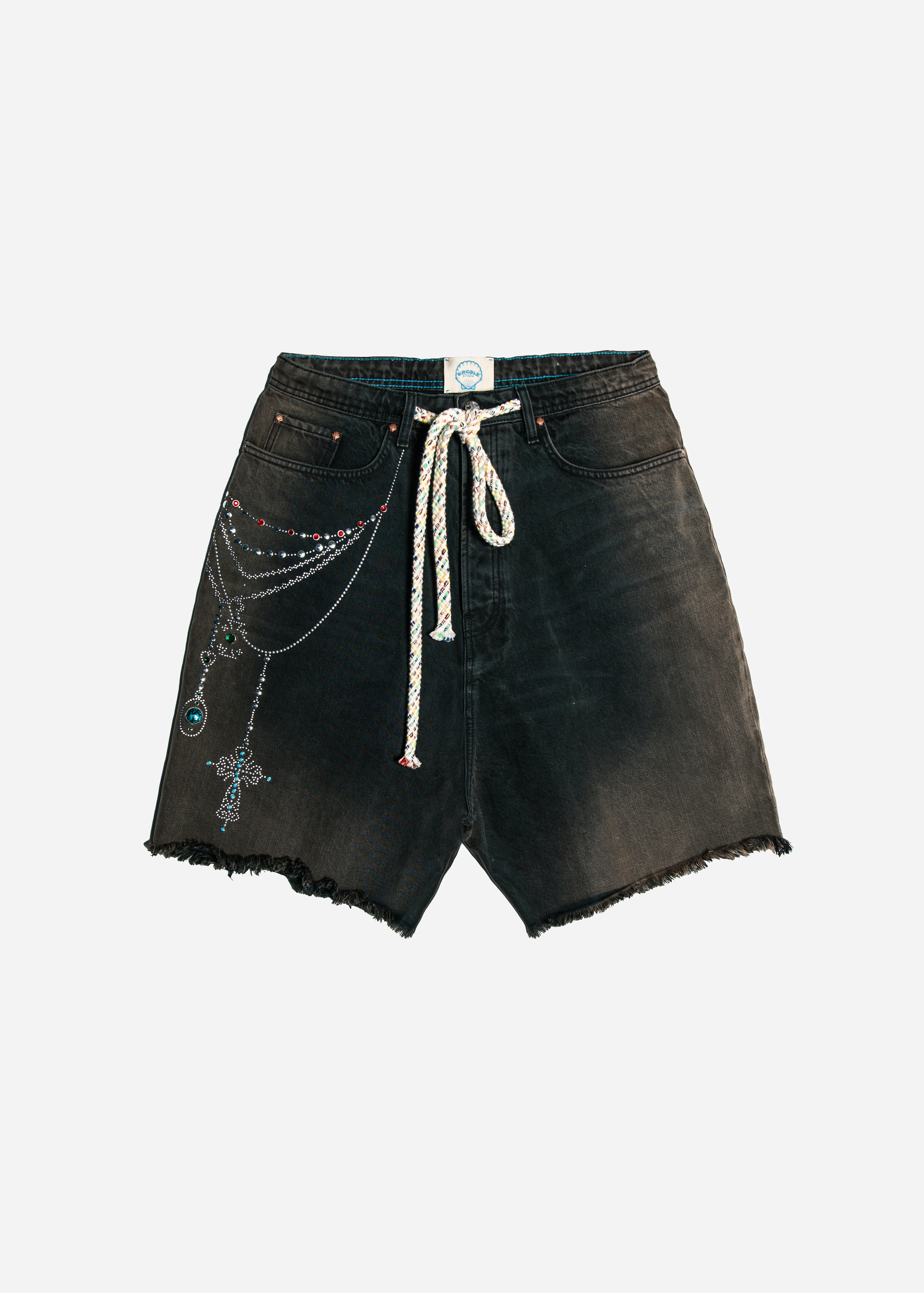 VICTORIAN CHAIN DENIM SHORT - BLACK
