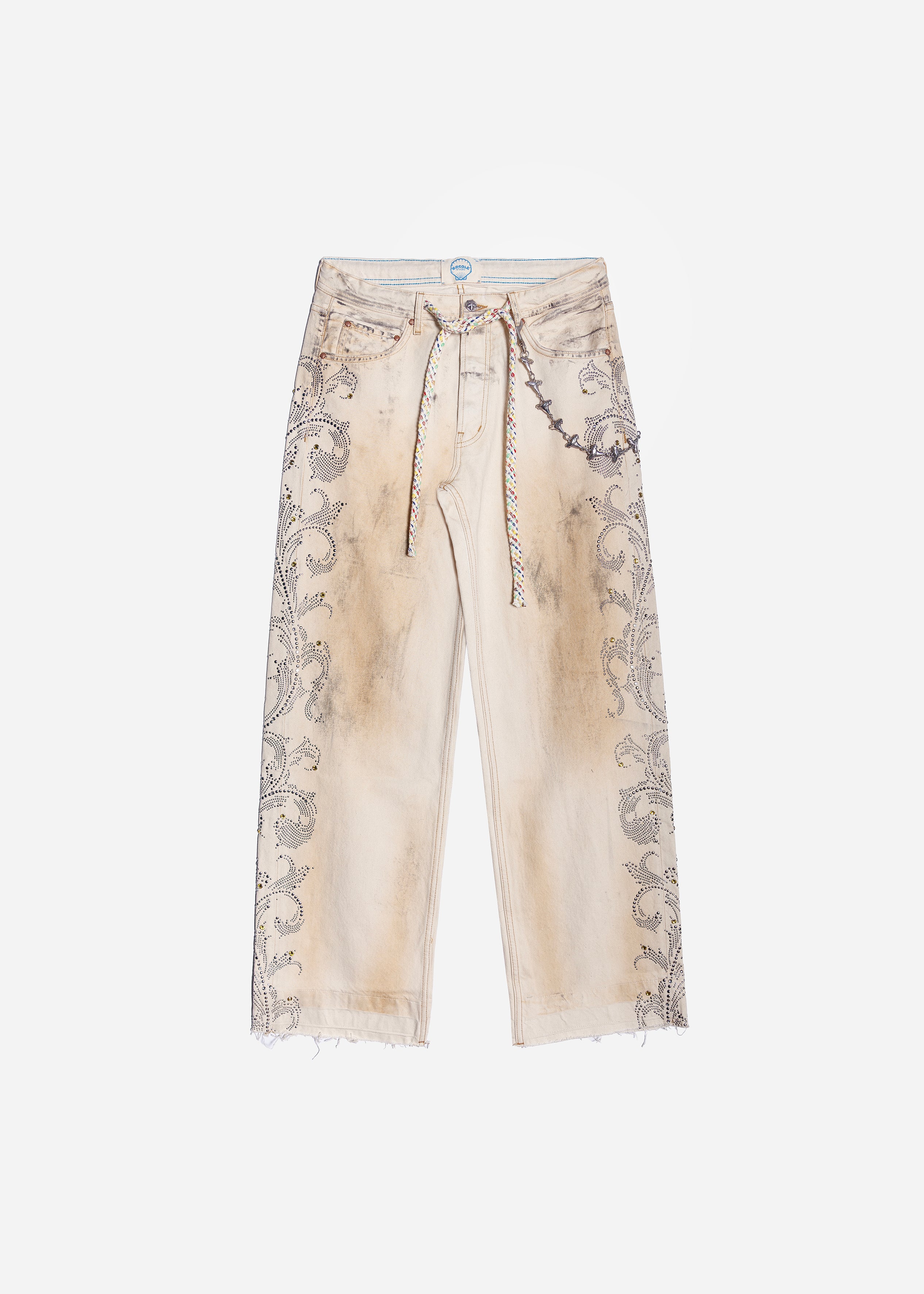 DENIM JEANS WITH CHAIN - DIRTY WHITE