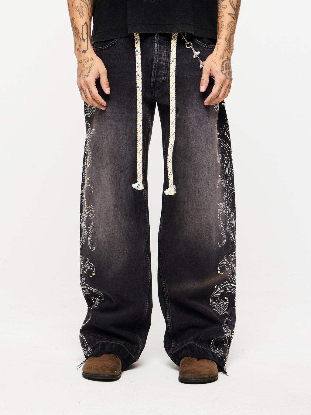 DENIM JEANS WITH CHAIN - BLACK