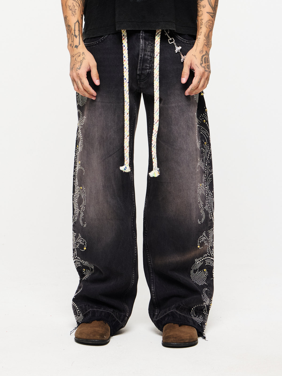 DENIM JEANS WITH CHAIN - BLACK
