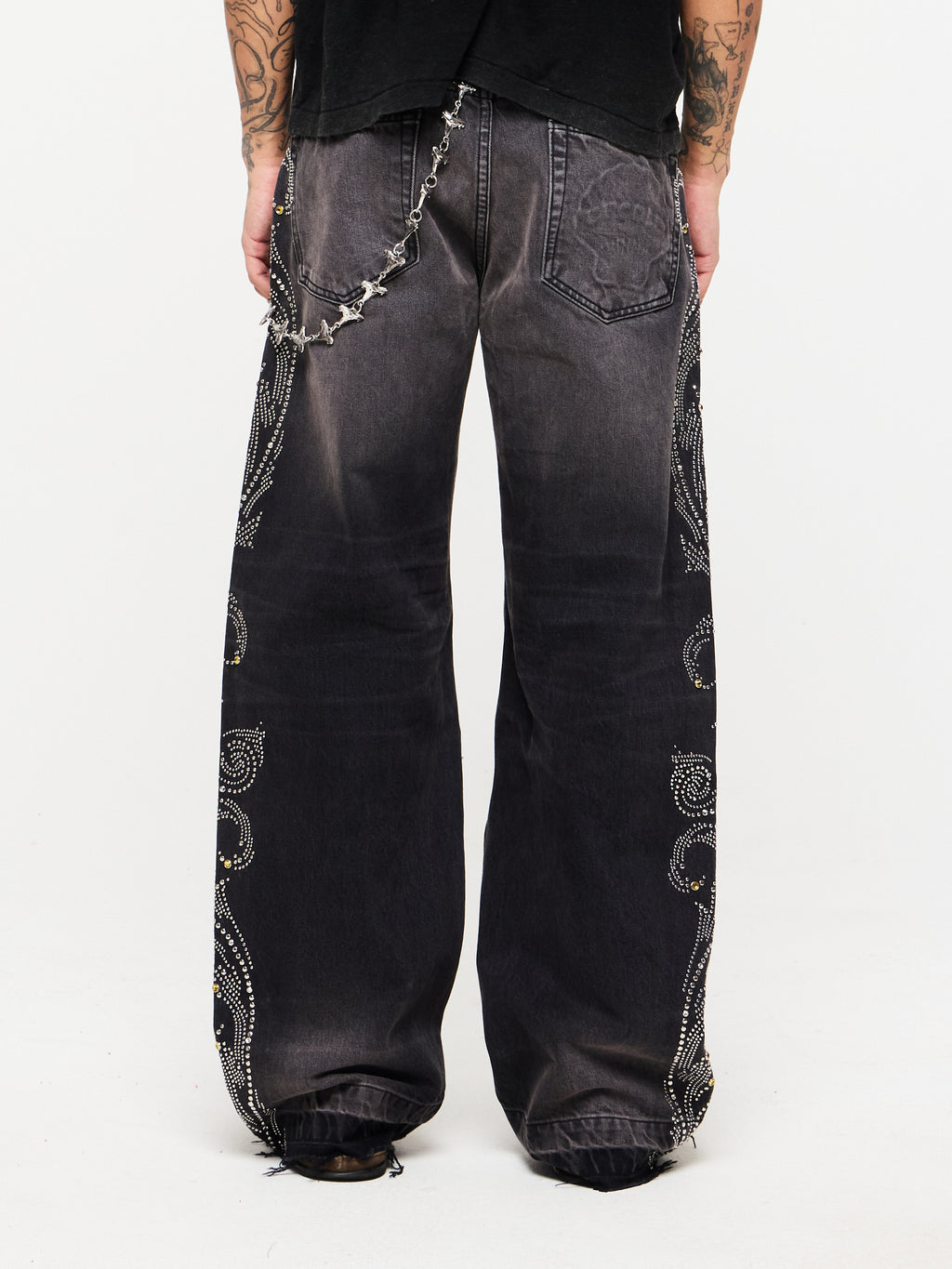 DENIM JEANS WITH CHAIN - BLACK