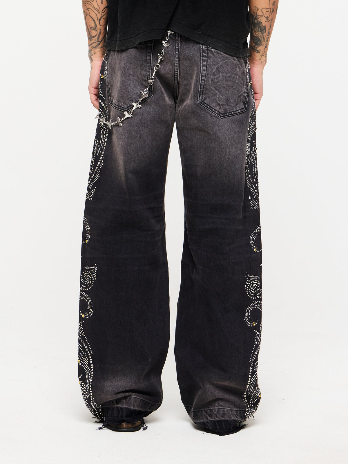 DENIM JEANS WITH CHAIN - BLACK
