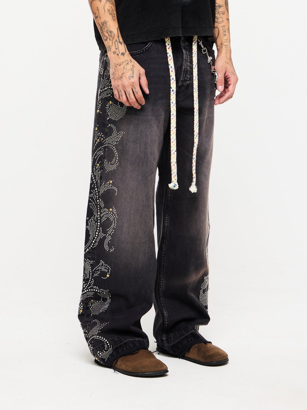 DENIM JEANS WITH CHAIN - BLACK