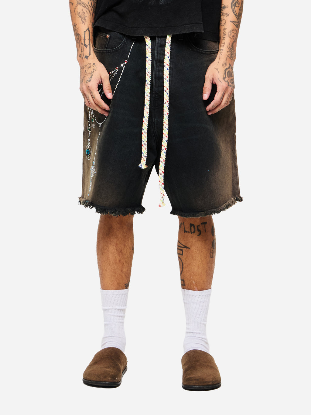 VICTORIAN CHAIN DENIM SHORT - BLACK