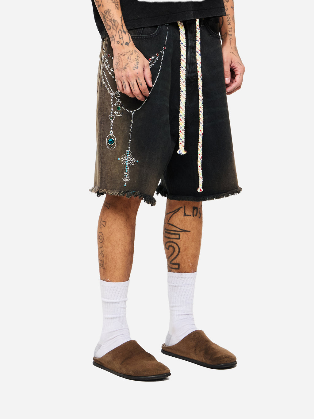 VICTORIAN CHAIN DENIM SHORT - BLACK