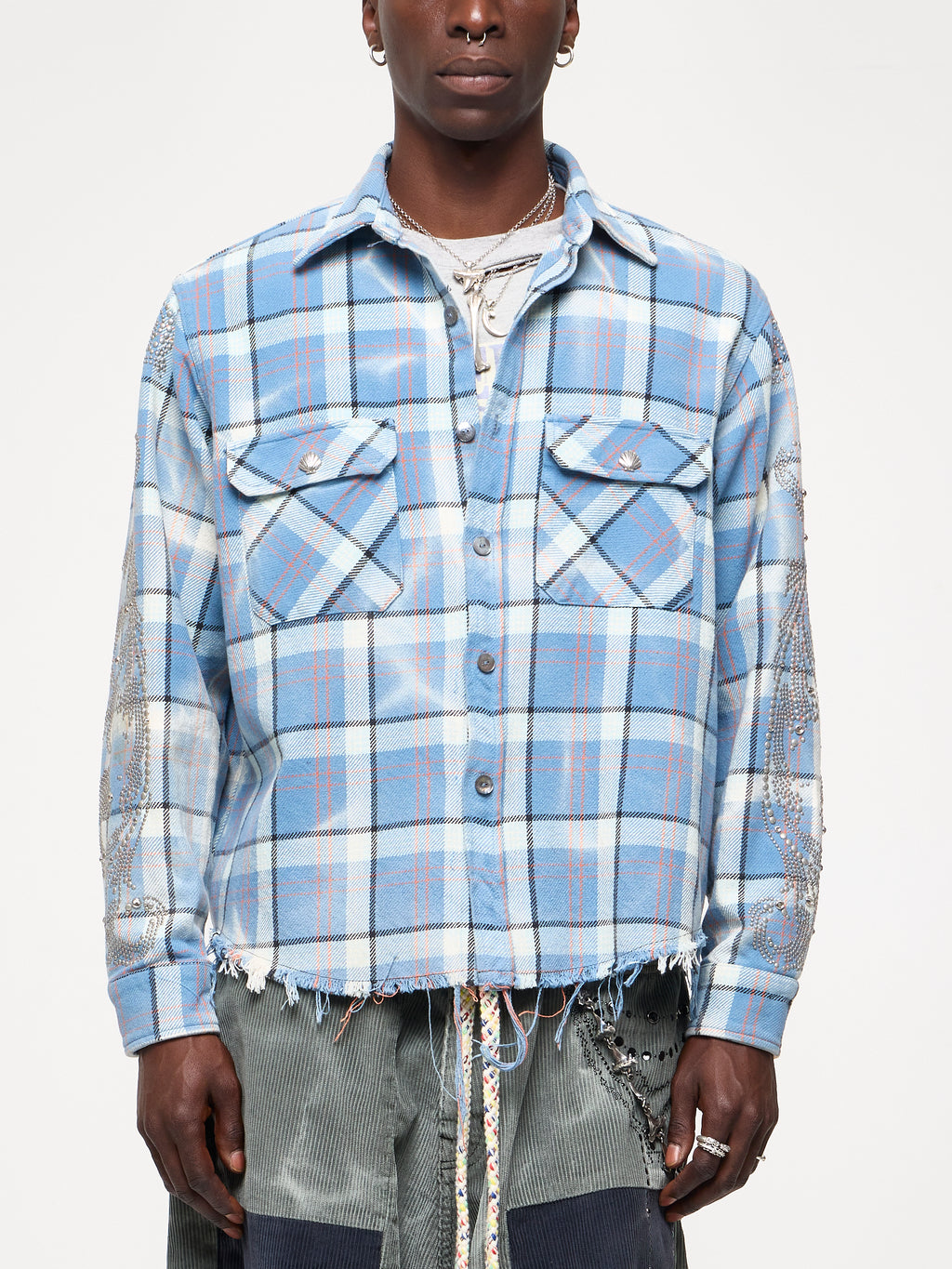 VINTAGE STUDDED FLANNEL - OCEAN BLUE