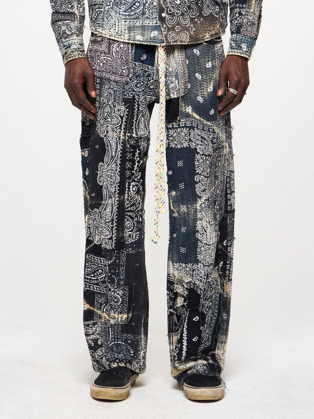 SASHIKO DENIM JEANS - BLACK