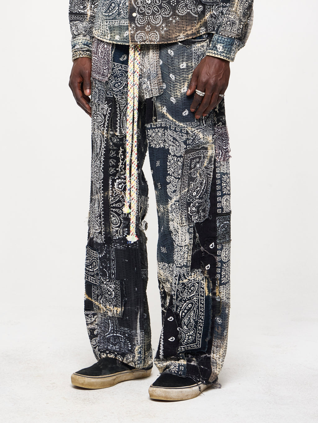 SASHIKO DENIM JEANS - BLACK