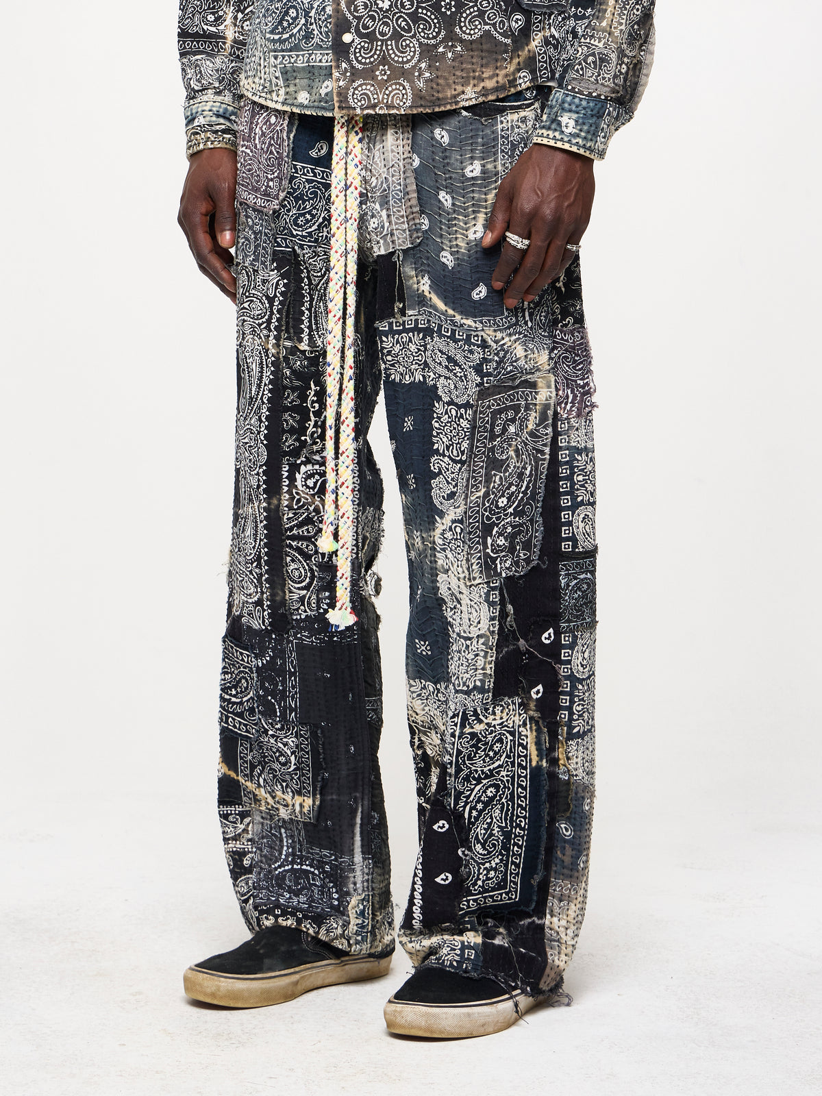 SASHIKO DENIM JEANS - BLACK