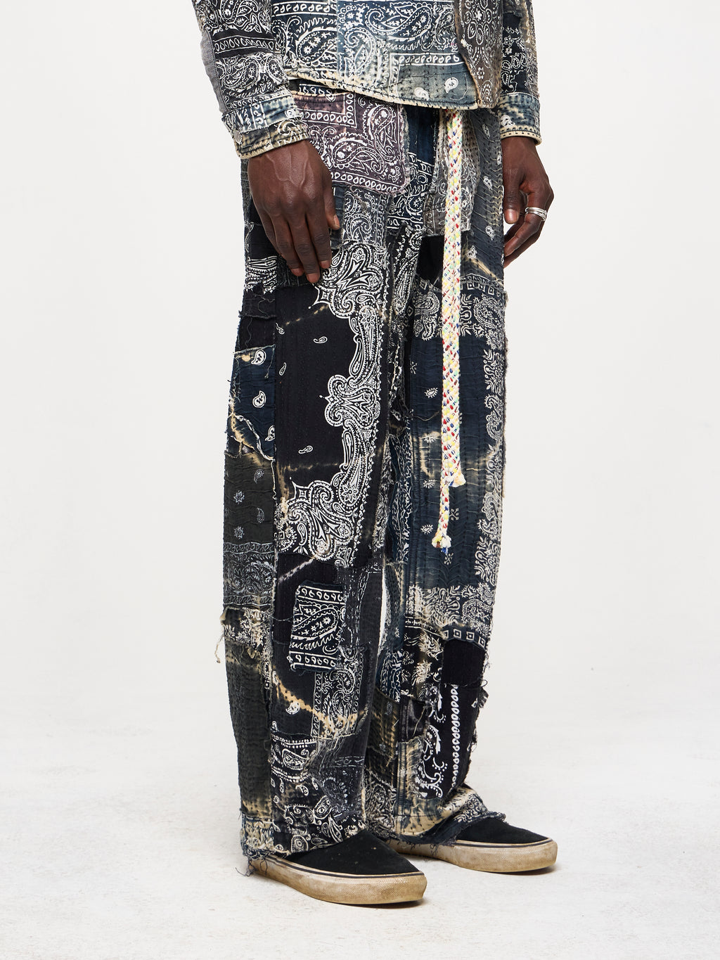 SASHIKO DENIM JEANS - BLACK