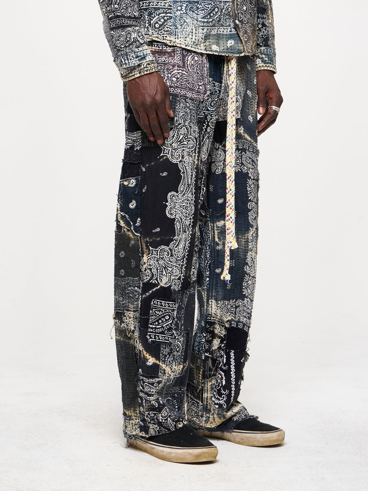 SASHIKO DENIM JEANS - BLACK