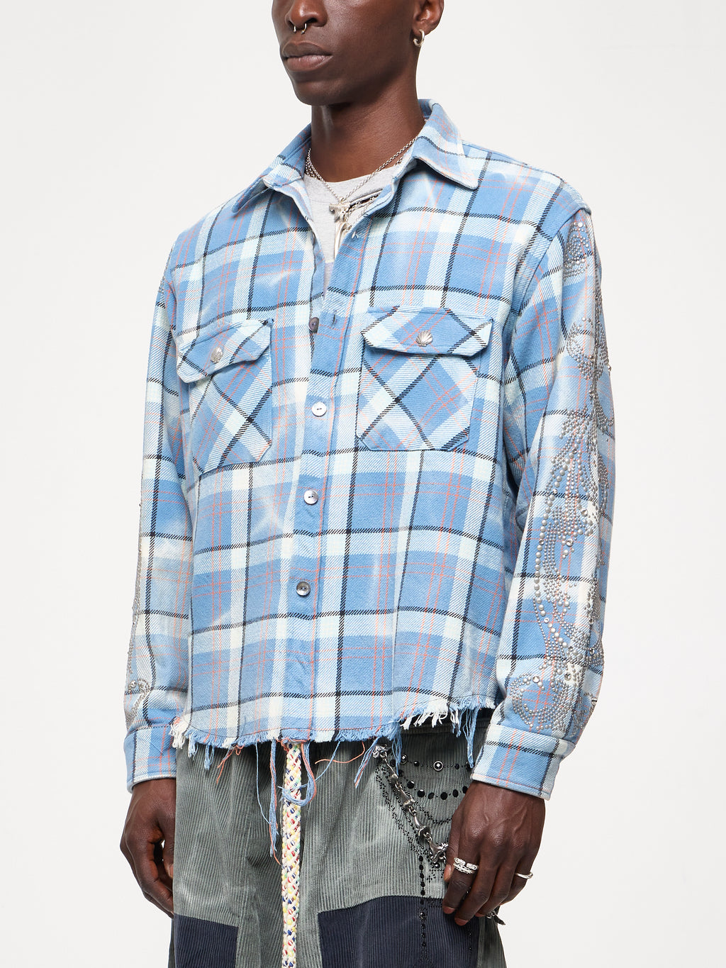 VINTAGE STUDDED FLANNEL - OCEAN BLUE
