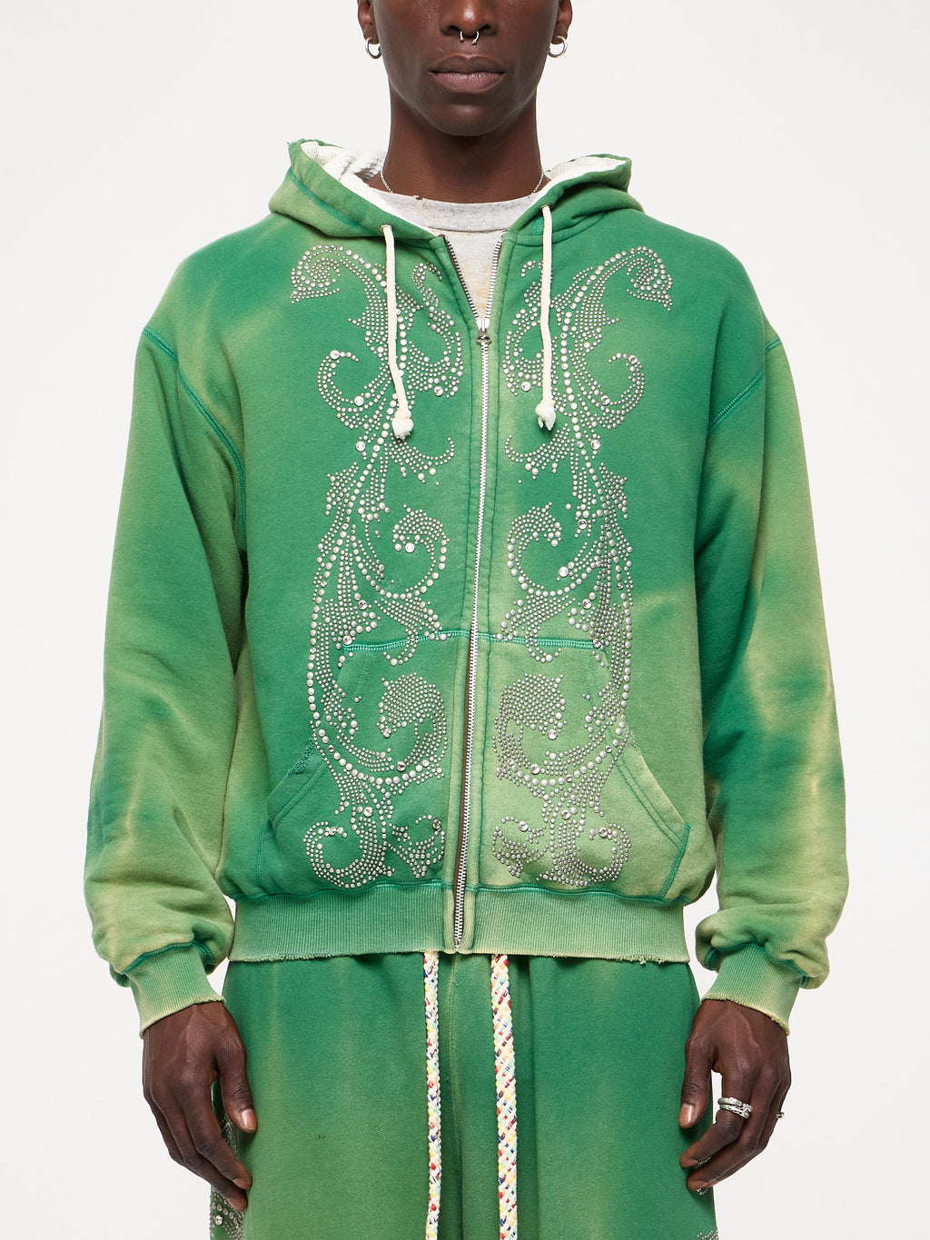 STUDDED THERMAL LINED ZIP UP - GREEN