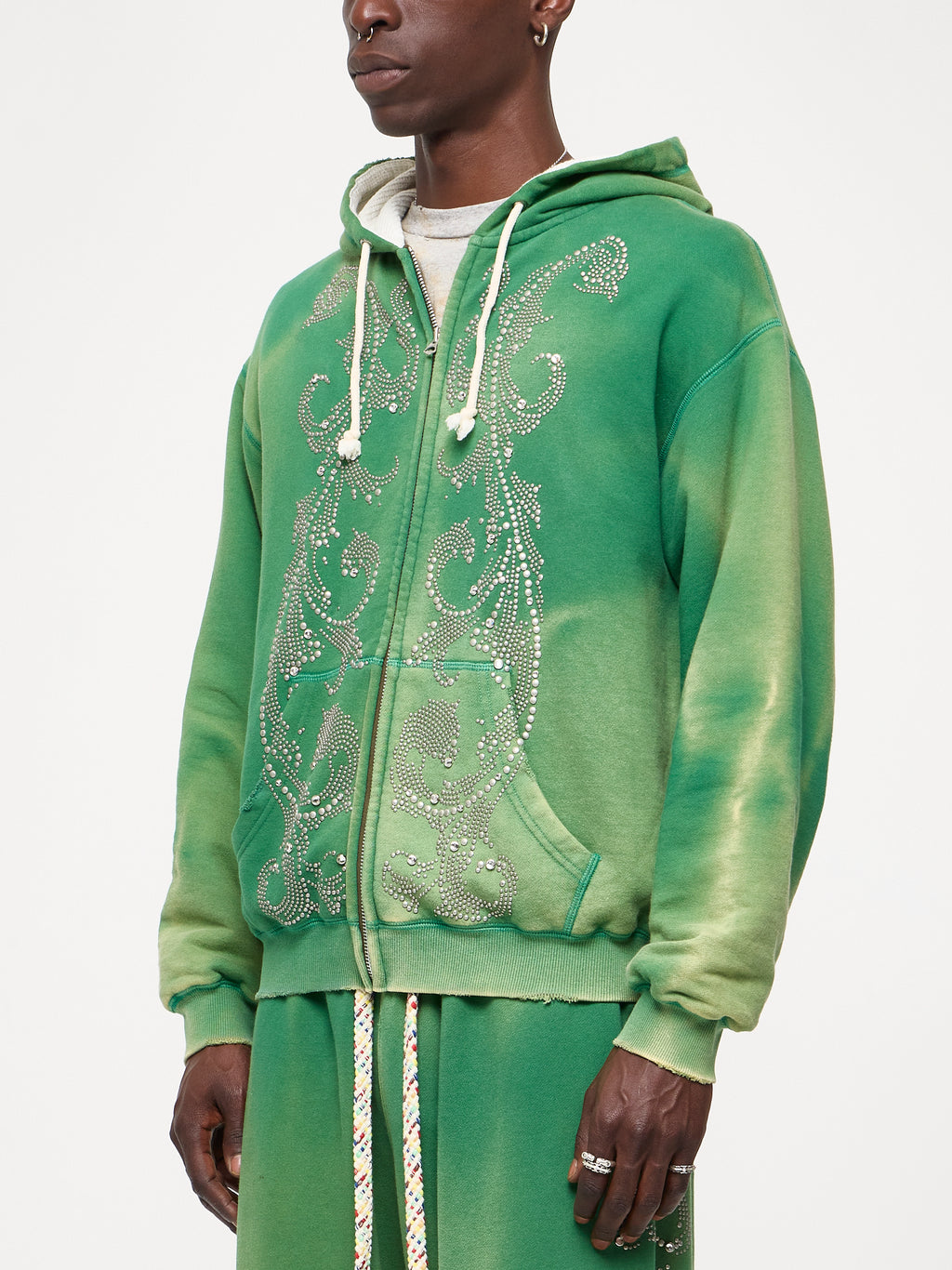 STUDDED THERMAL LINED ZIP UP - GREEN