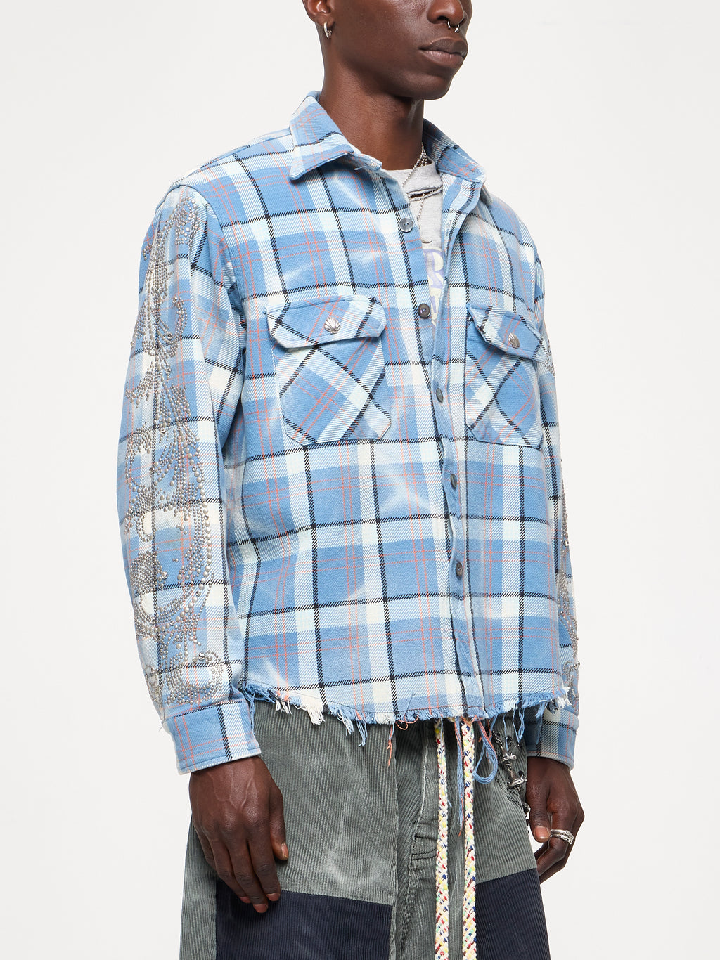 VINTAGE STUDDED FLANNEL - OCEAN BLUE