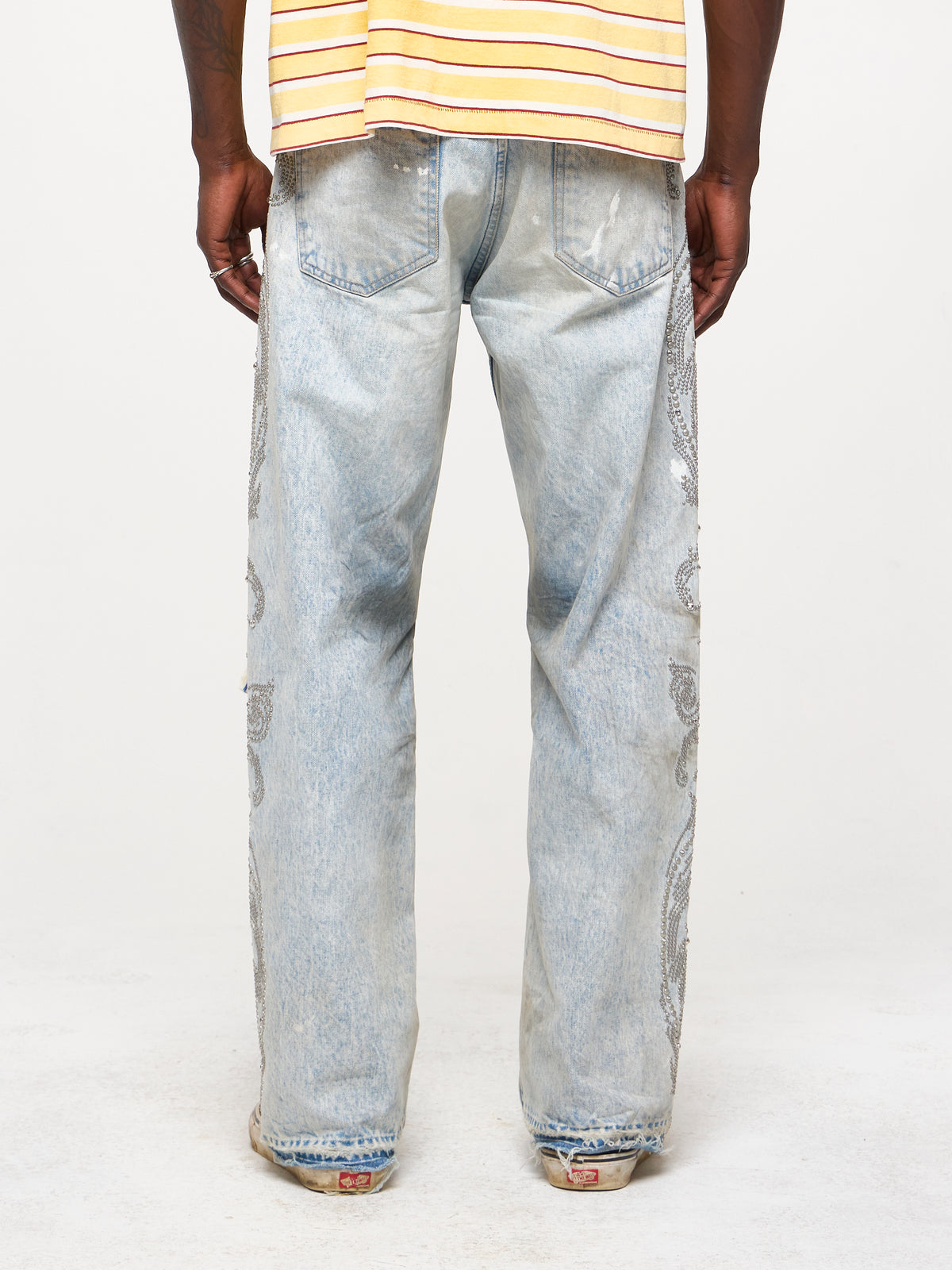 STUDDED WIDE LEG DENIM JEANS - SAND WASH