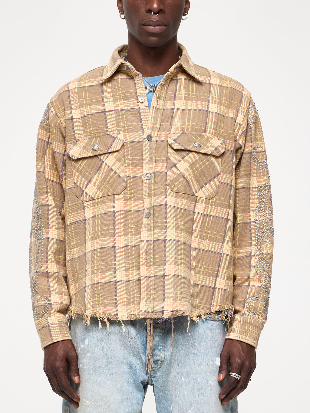 VINTAGE STUDDED FLANNEL - SAND BROWN