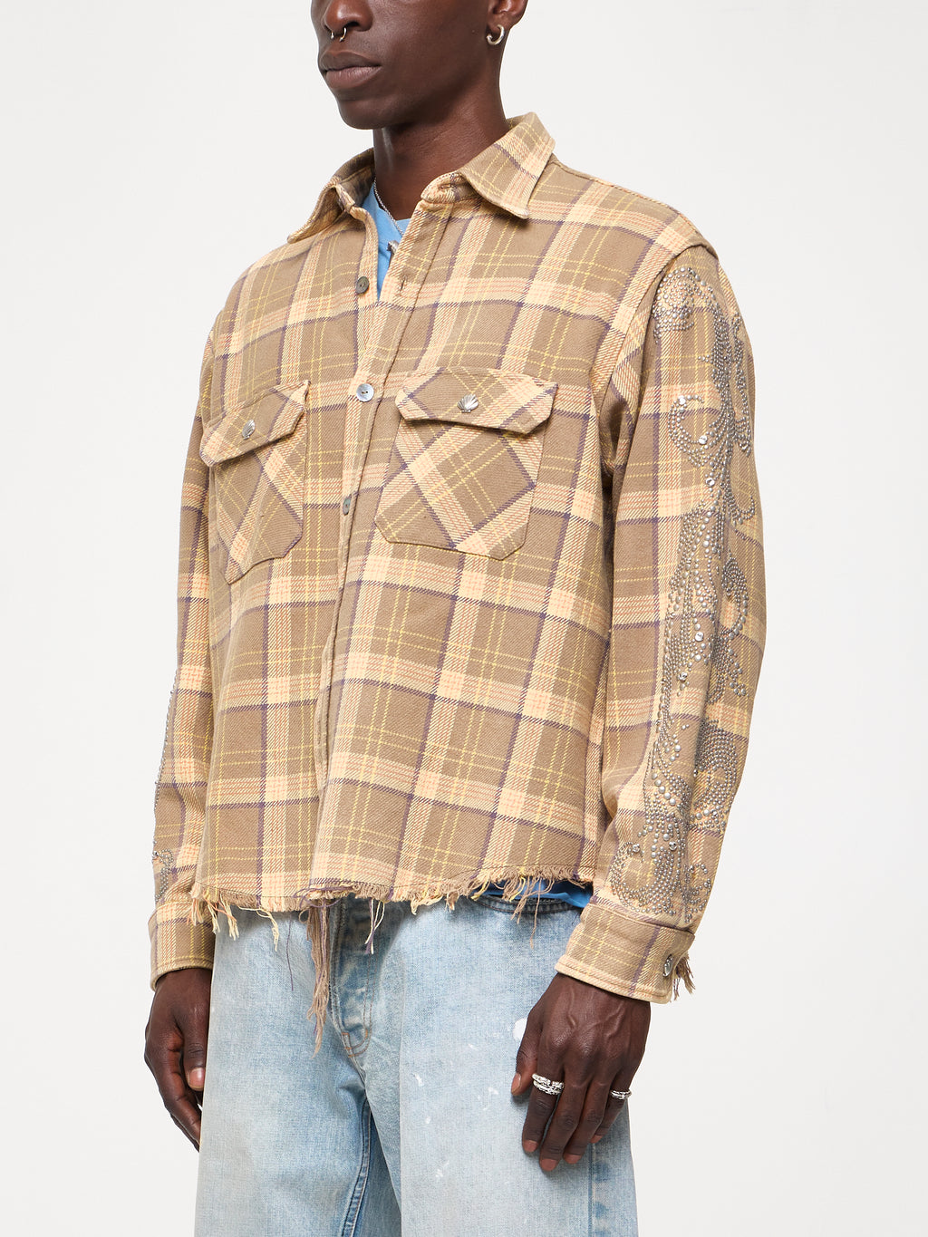VINTAGE STUDDED FLANNEL - SAND BROWN