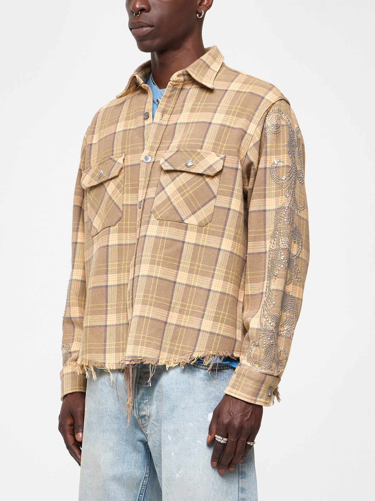 VINTAGE STUDDED FLANNEL - SAND BROWN