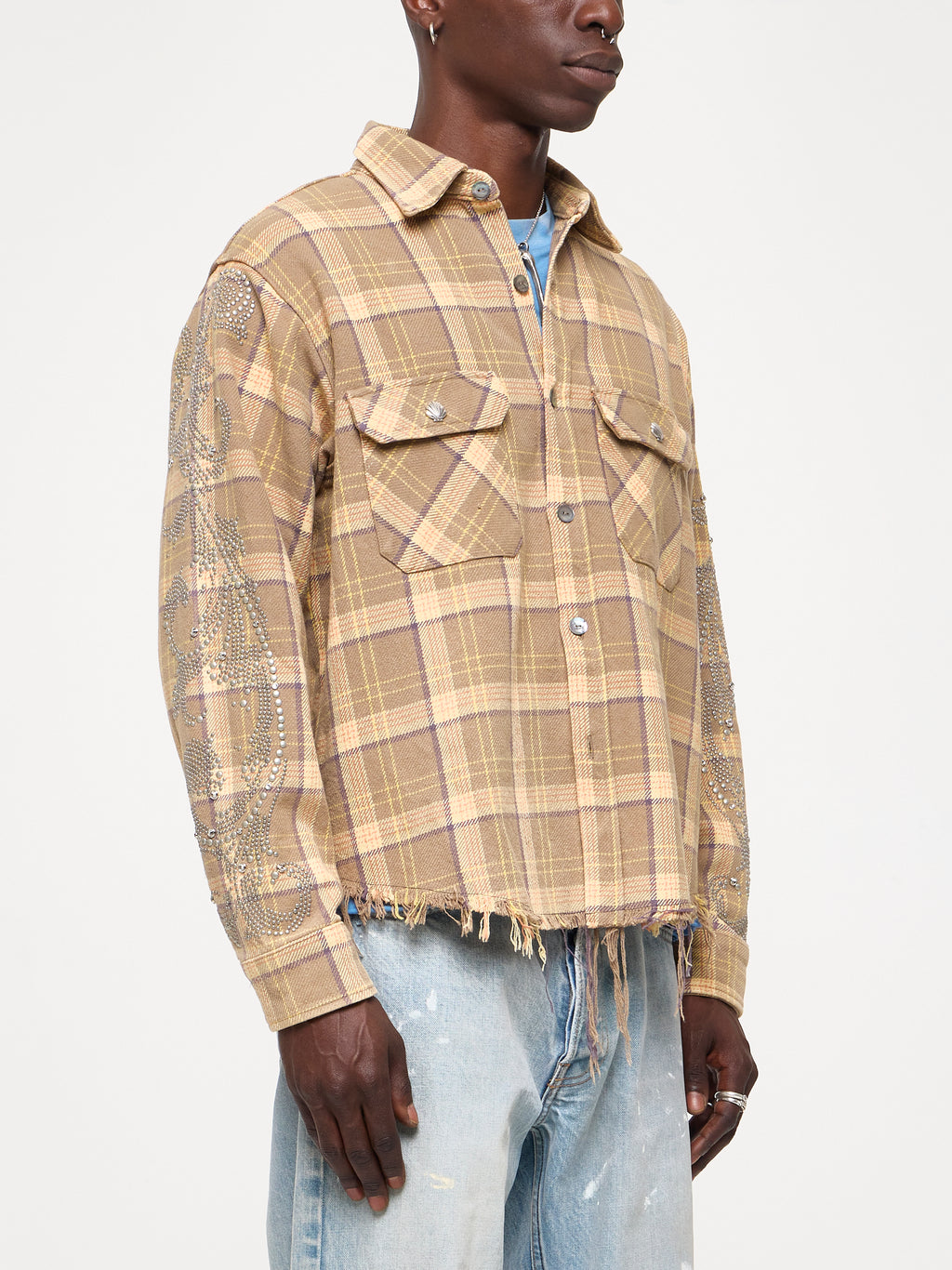 VINTAGE STUDDED FLANNEL - SAND BROWN