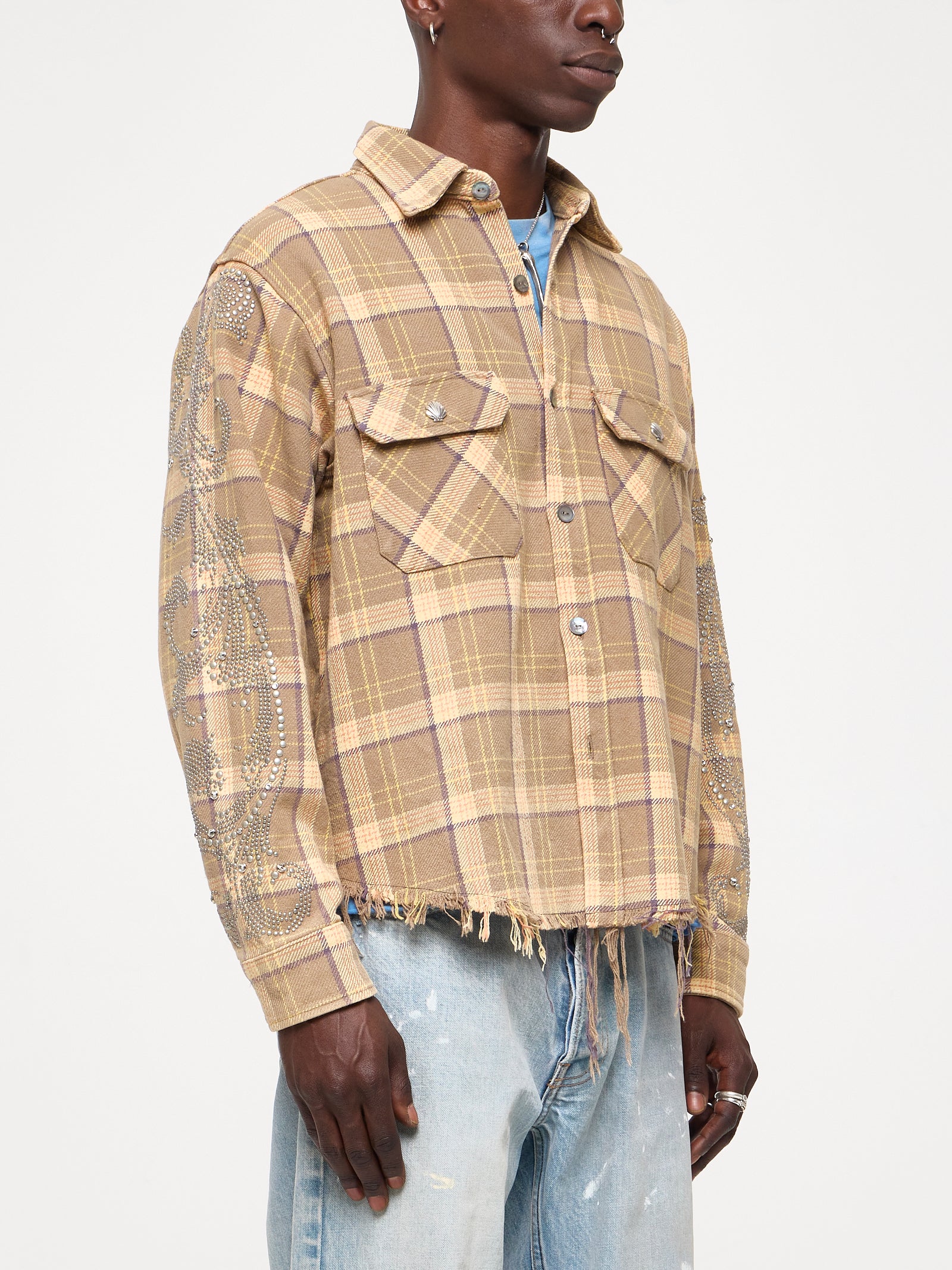 VINTAGE STUDDED FLANNEL - SAND BROWN