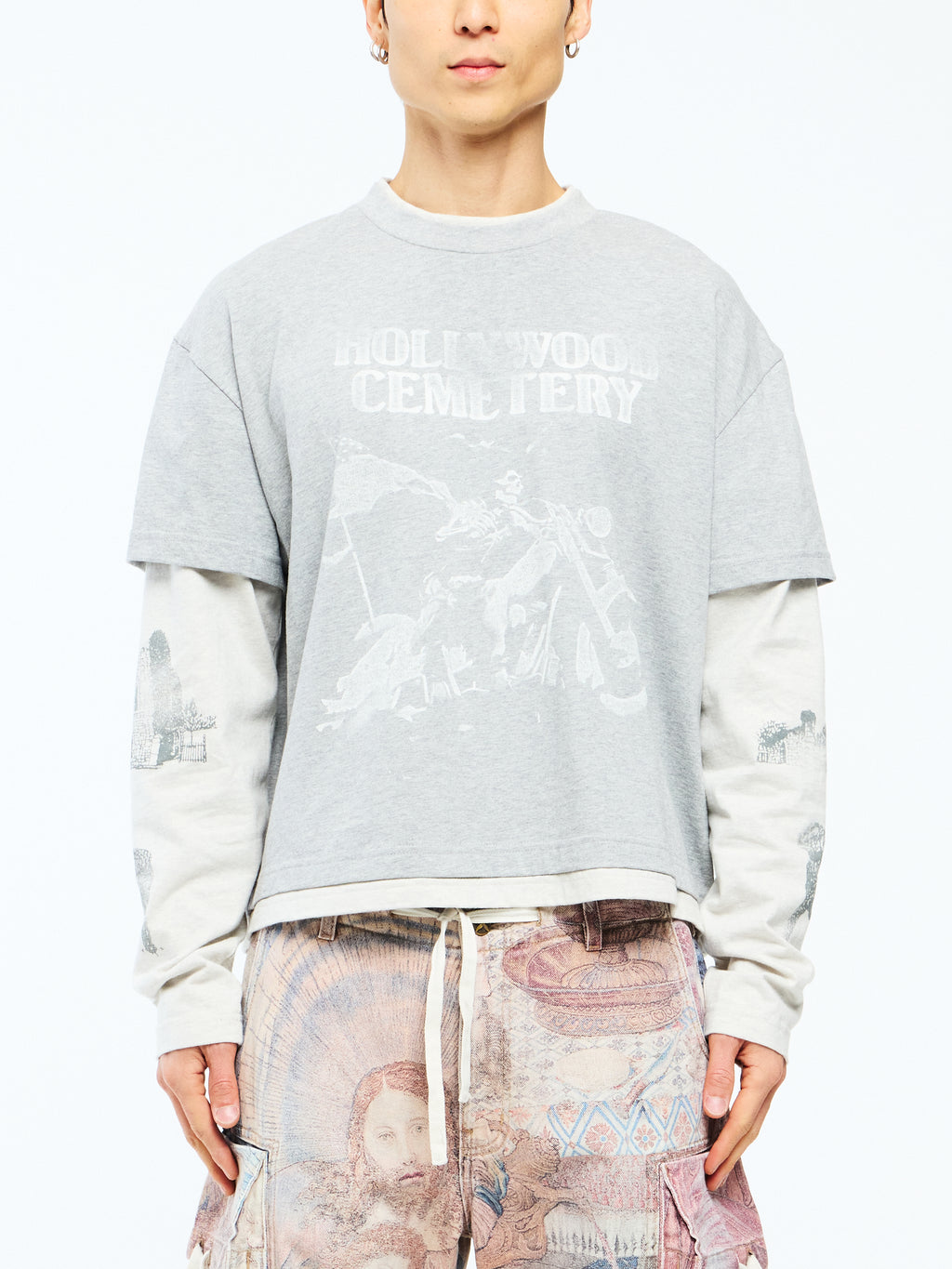 HOLLYWOOD CEMETERY DOUBLE LAYER BOXY TEE - HEATHER