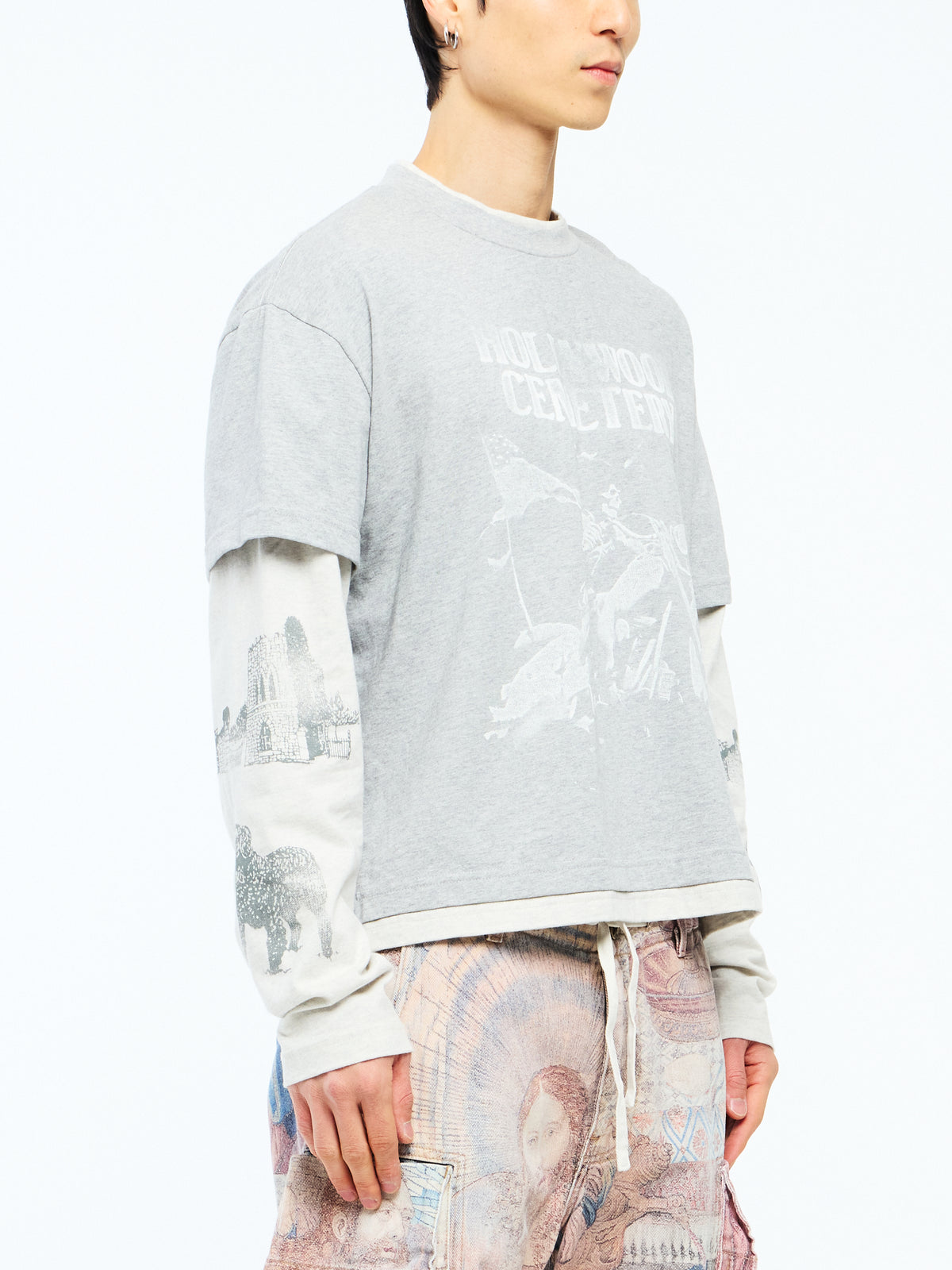 HOLLYWOOD CEMETERY DOUBLE LAYER BOXY TEE - HEATHER