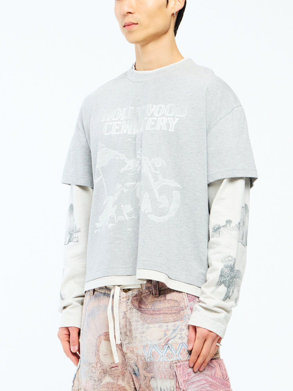 HOLLYWOOD CEMETERY DOUBLE LAYER BOXY TEE - HEATHER