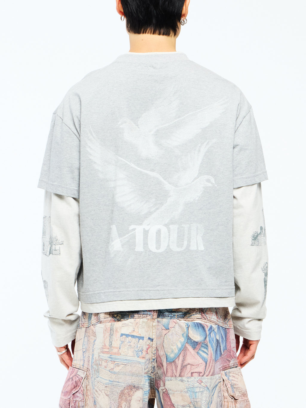 HOLLYWOOD CEMETERY DOUBLE LAYER BOXY TEE - HEATHER