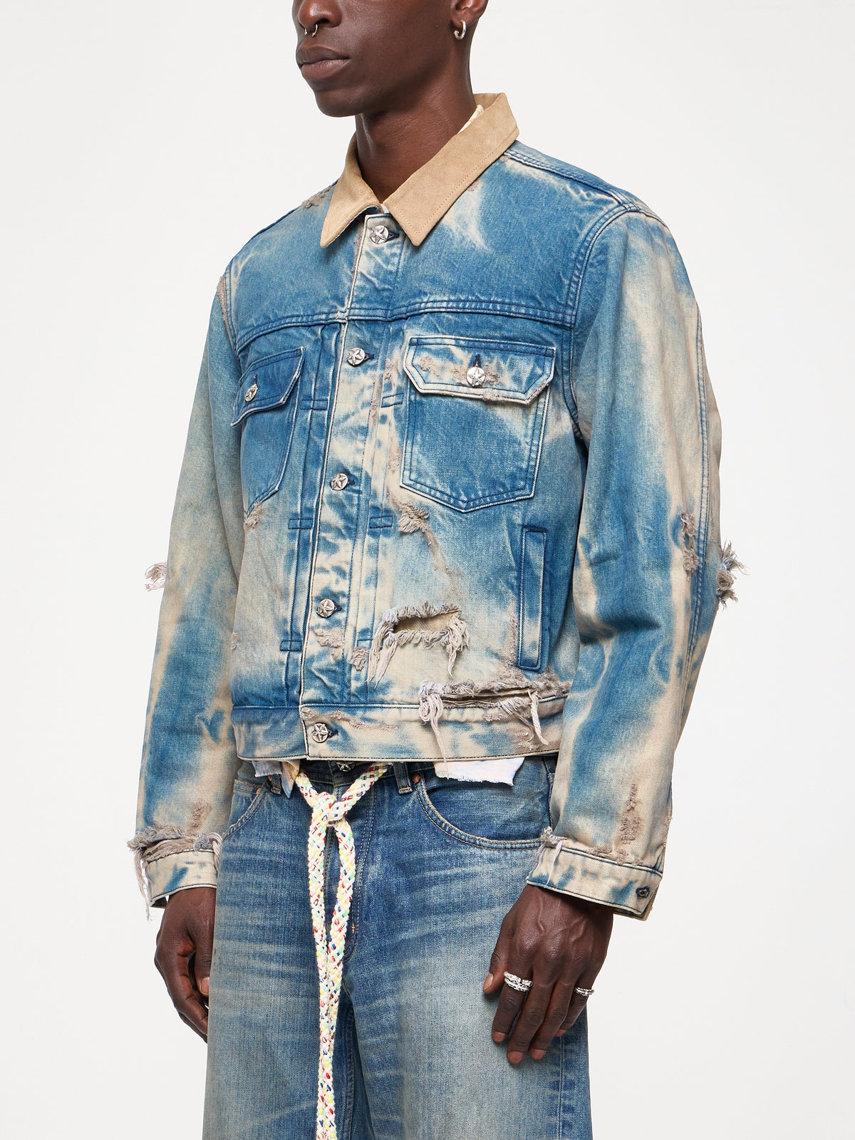 SUEDE COLLAR DENIM JACKET - VINTAGE BLUE