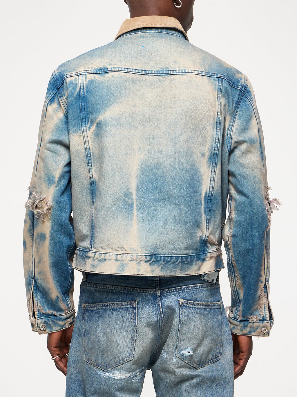 SUEDE COLLAR DENIM JACKET - VINTAGE BLUE