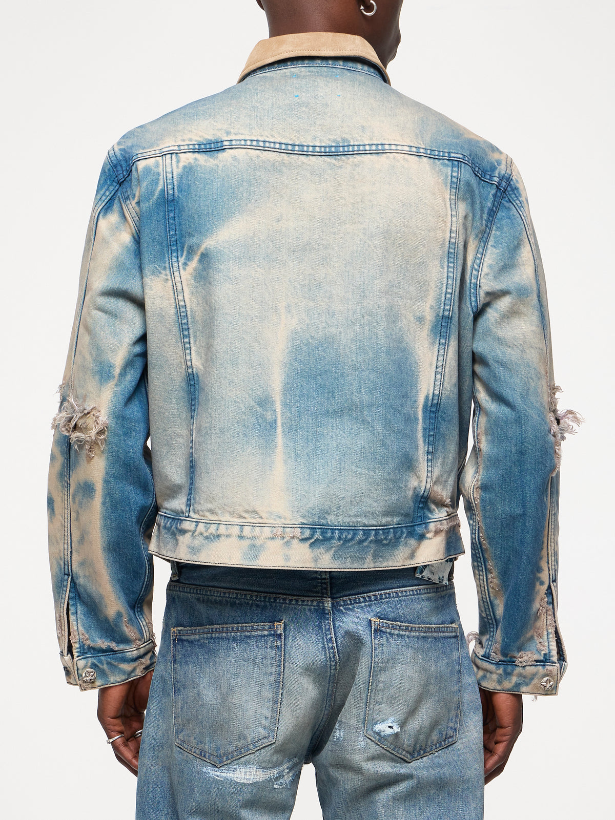 SUEDE COLLAR DENIM JACKET - VINTAGE BLUE