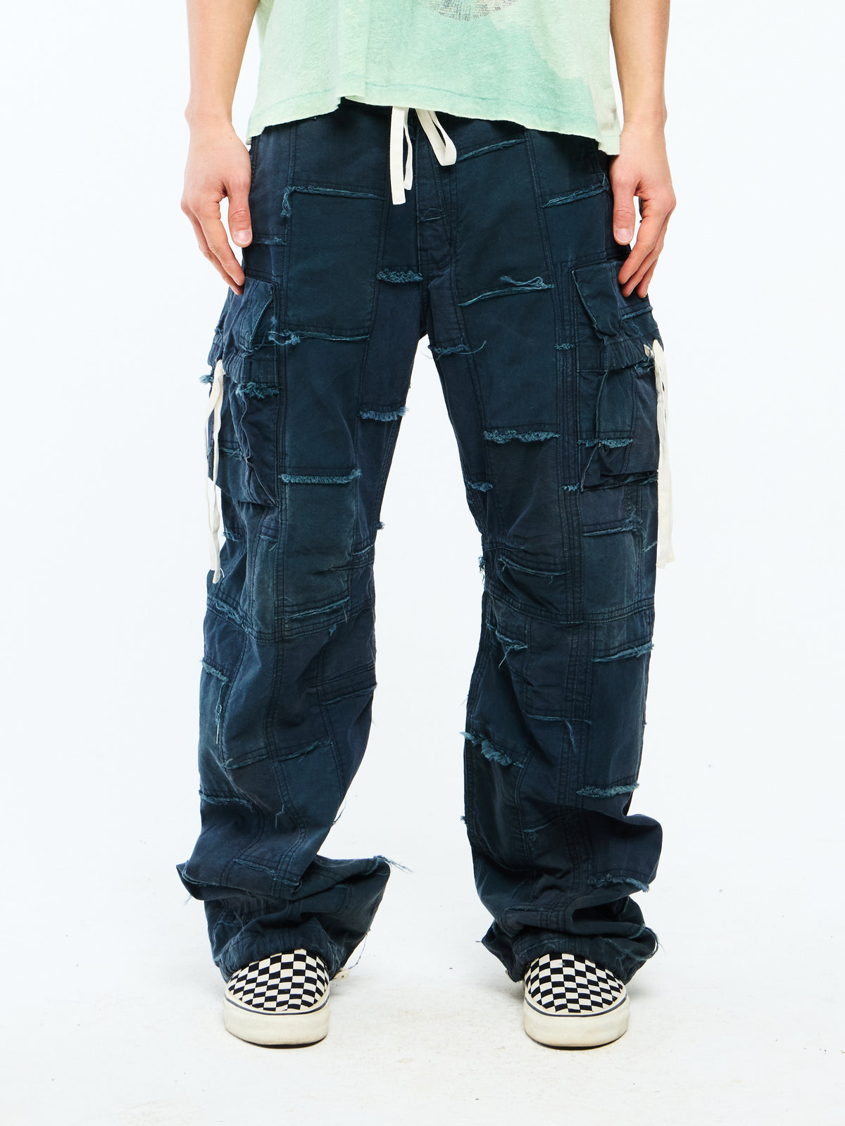 PATCHWORK CARGO PANTS - NAVY