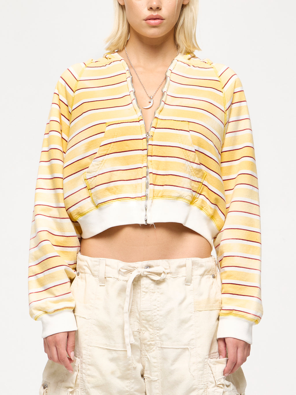STRIPED THERMAL HOODIE - YELLOW