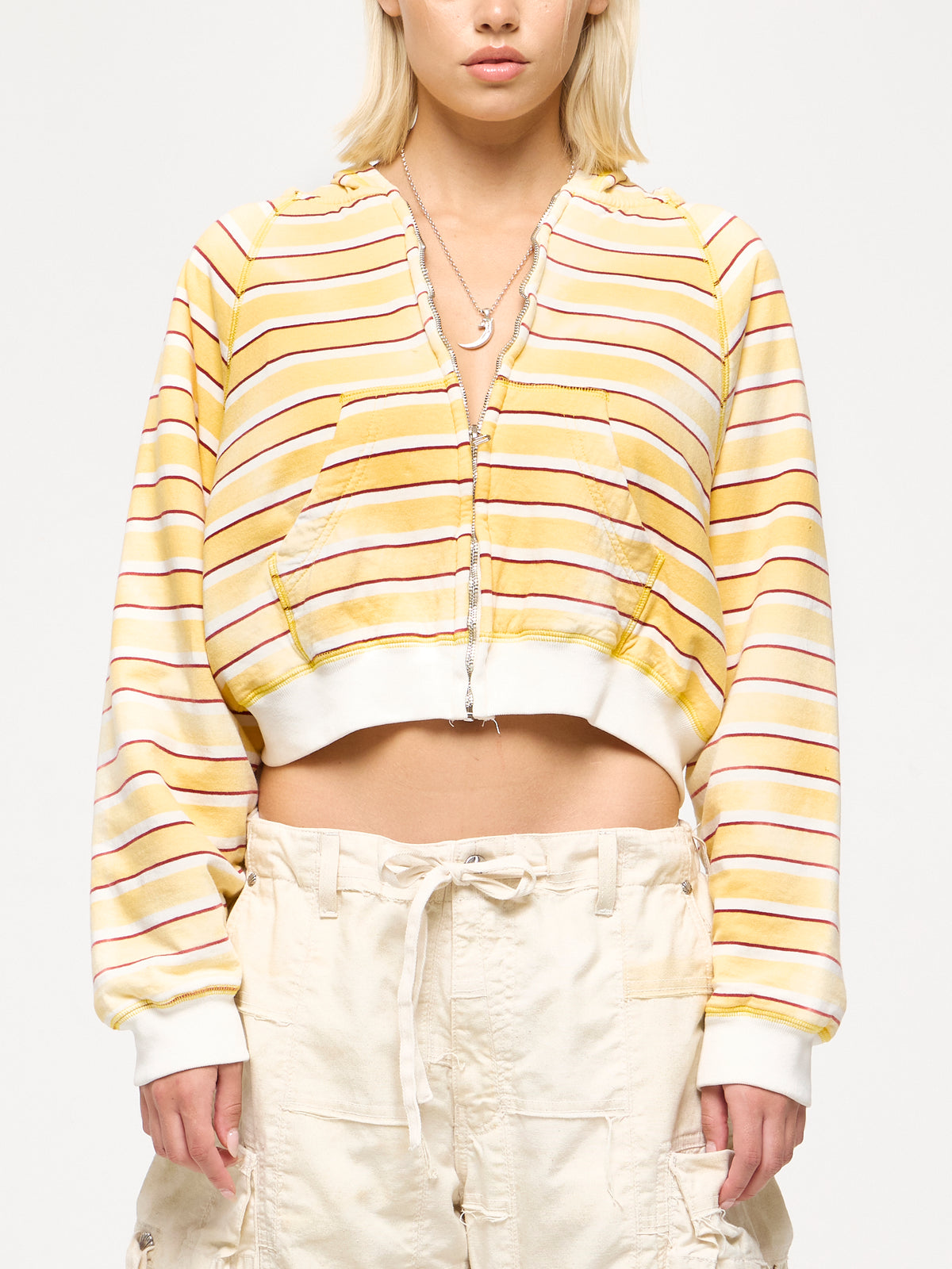 STRIPED THERMAL HOODIE - YELLOW