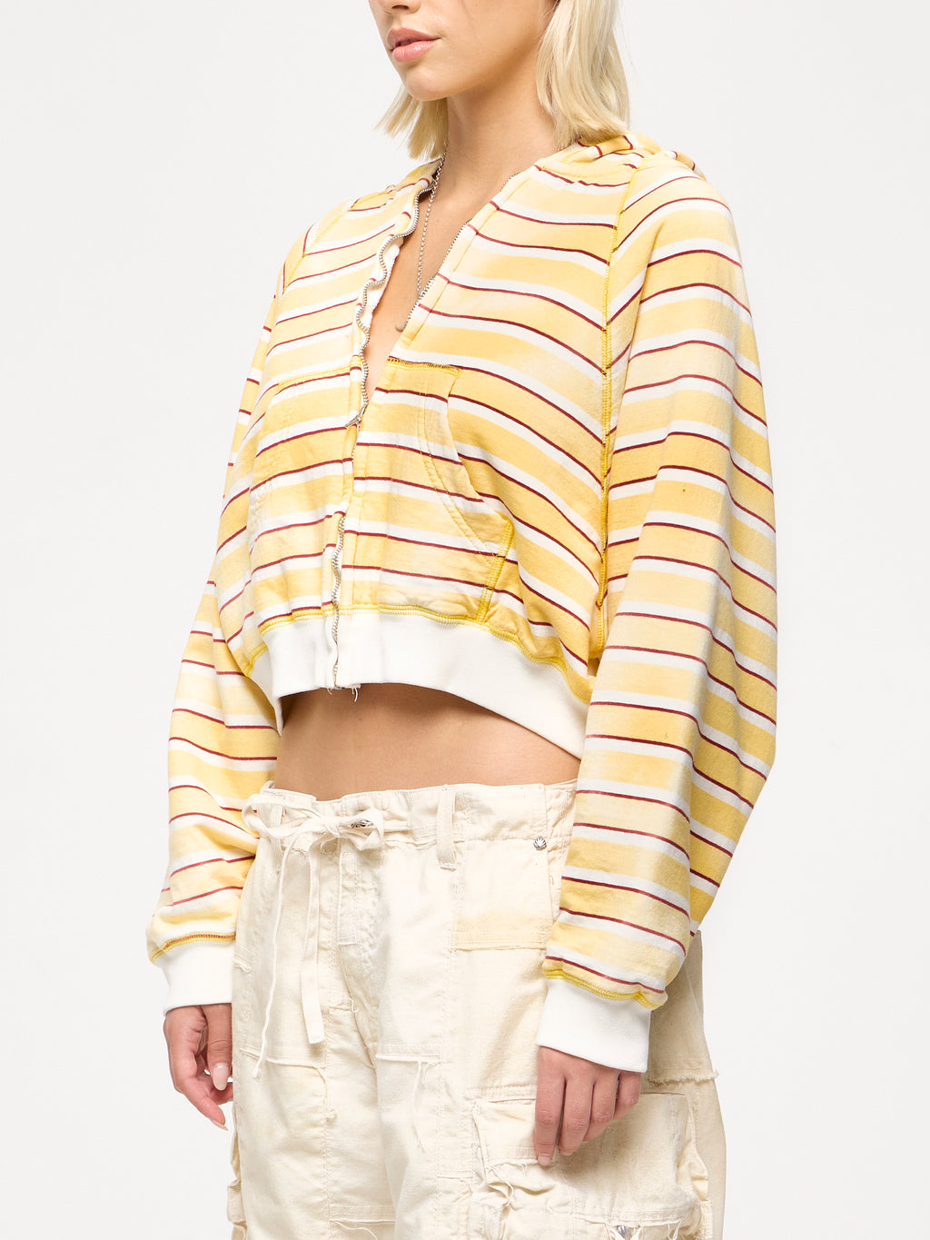 STRIPED THERMAL HOODIE - YELLOW