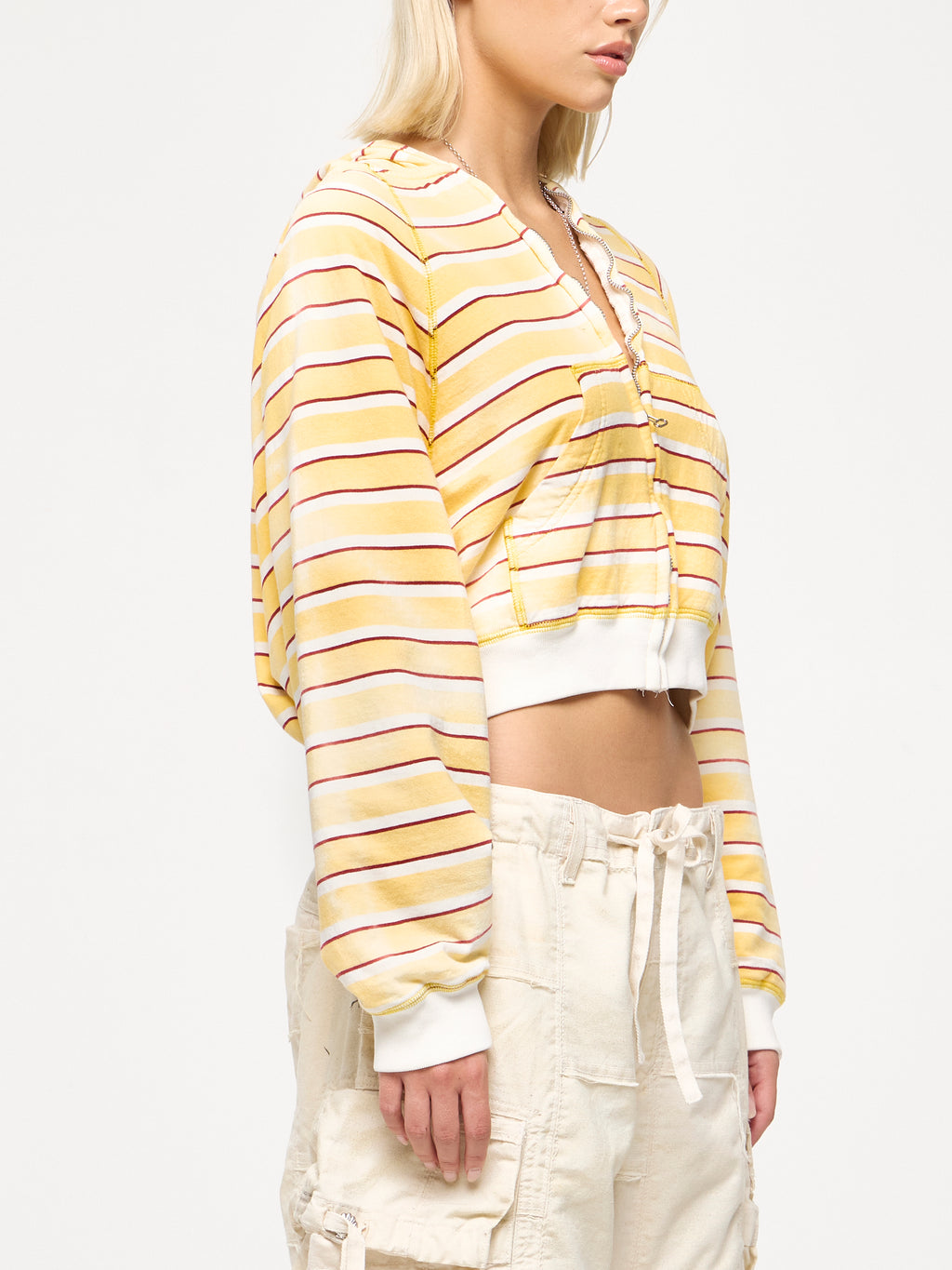 STRIPED THERMAL HOODIE - YELLOW