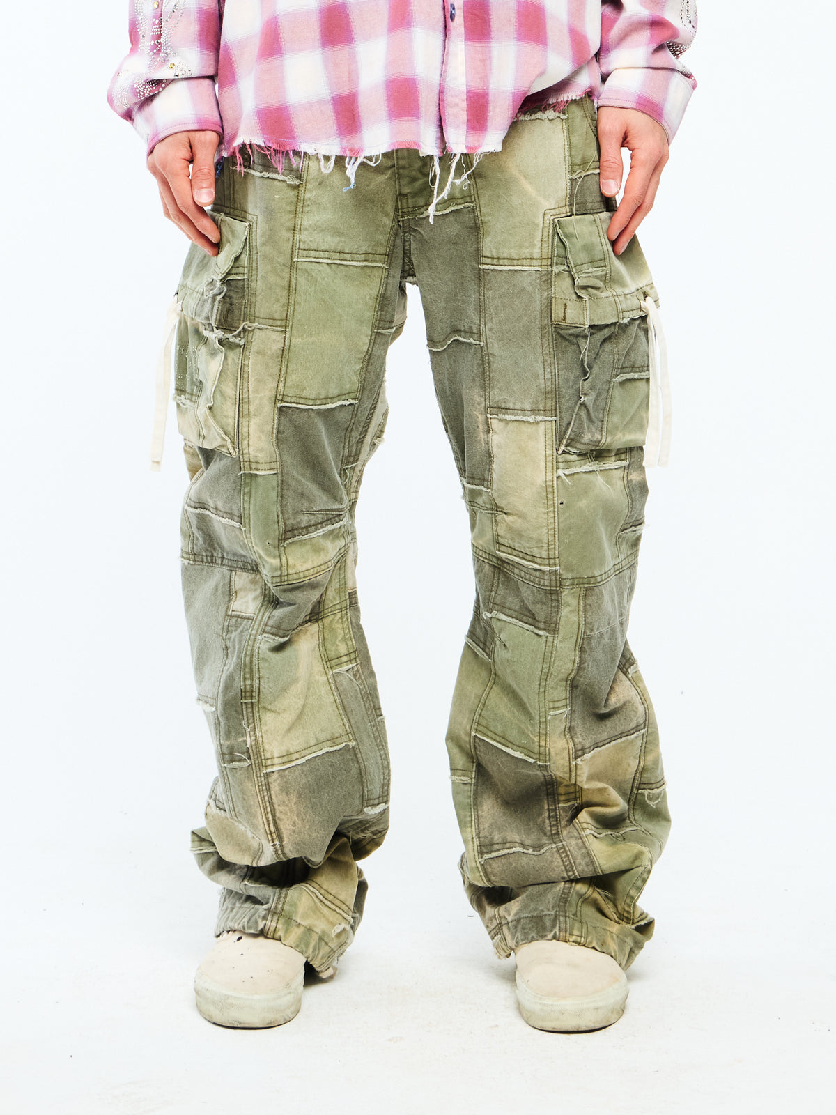 PATCHWORK CARGO PANTS - OLIVE