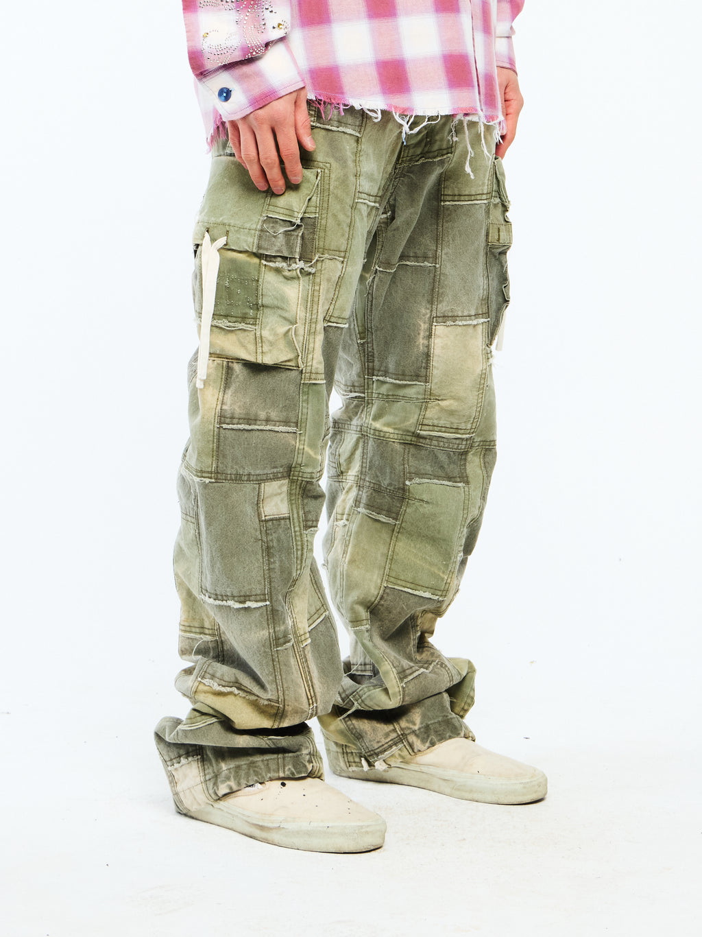 PATCHWORK CARGO PANTS - OLIVE