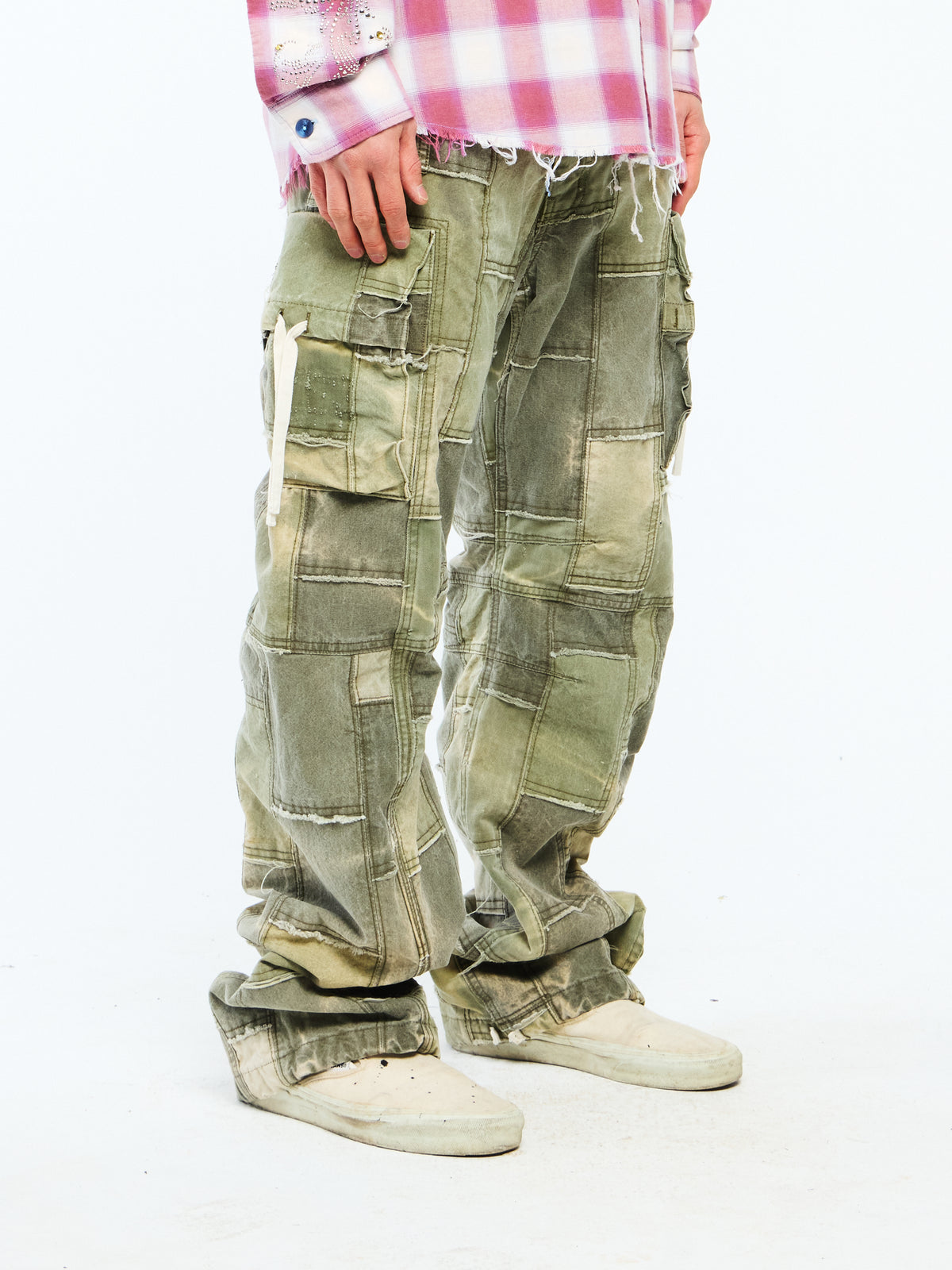 PATCHWORK CARGO PANTS - OLIVE