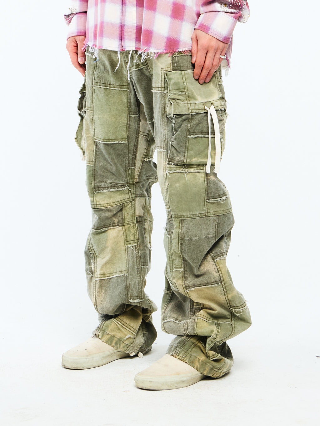 PATCHWORK CARGO PANTS - OLIVE