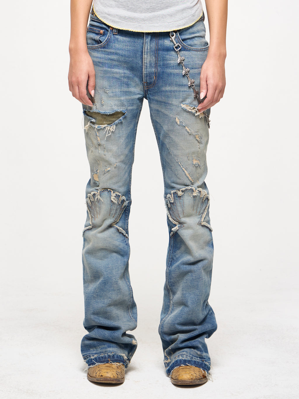 STUDDED LOWRISE STRETCH DENIM. - WAVES WASH